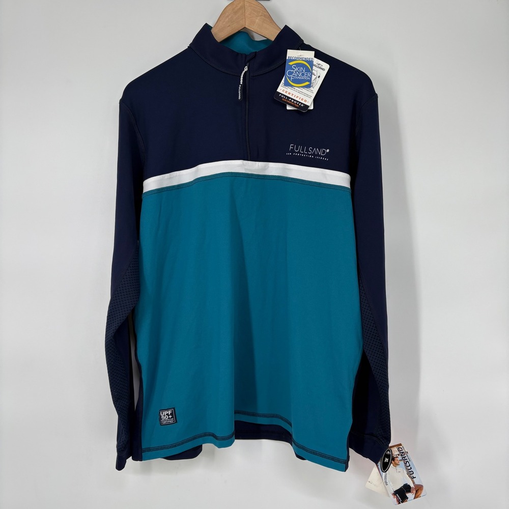 Fullsand Mens UPF 50+ Sun Shirt XL Navy Teal Colorblock 1/4 Zip Riviera Maya NWT